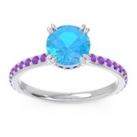 Swiss Blue Topaz Ring In 14k White Gold With Blue Sapphire And Amethyst Veda Round Classic Ring