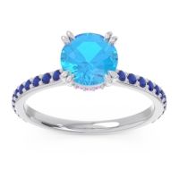 Swiss Blue Topaz Ring In Palladium With Pink Tourmaline And Blue Sapphire Veda Round Classic Ring
