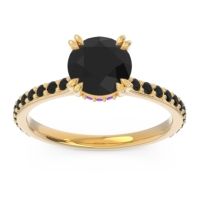 Black Onyx Ring In 18k Yellow Gold With Amethyst Veda Round Classic Ring