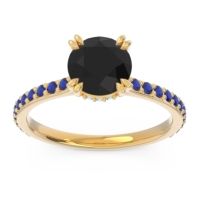 Black Onyx Ring In 14k Yellow Gold With Aquamarine And Blue Sapphire Veda Round Classic Ring