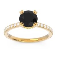 Black Onyx Ring In 14k Yellow Gold With Peridot And Lab Diamond Veda Round Classic Ring