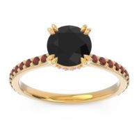 Black Onyx Ring In 18k Yellow Gold With Pink Tourmaline And Garnet Veda Round Classic Ring