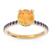Citrine Ring In 14k Yellow Gold With Black Onyx And Blue Sapphire Veda Round Classic Ring