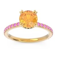 Citrine Ring In 14k Yellow Gold With Black Onyx And Pink Tourmaline Veda Round Classic Ring