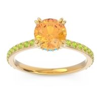Citrine Ring In 18k Yellow Gold With Swiss Blue Topaz And Peridot Veda Round Classic Ring