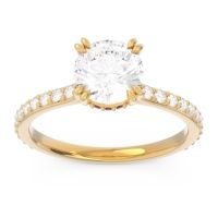 Diamond Ring In 18k Yellow Gold With Garnet And Lab Diamond Veda Round Classic Ring