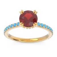 Garnet Ring In 18k Yellow Gold With Aquamarine And Swiss Blue Topaz Veda Round Classic Ring
