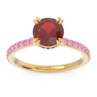 Garnet Ring In 14k Yellow Gold With Blue Sapphire And Pink Tourmaline Veda Round Classic Ring