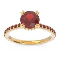Garnet Ring In 14k Yellow Gold With Diamond Veda Round Classic Ring