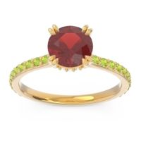 Garnet Ring In 18k Yellow Gold With Lab Diamond And Peridot Veda Round Classic Ring