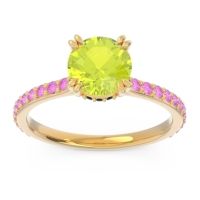 Peridot Ring In 14k Yellow Gold With Black Onyx And Pink Tourmaline Veda Round Classic Ring