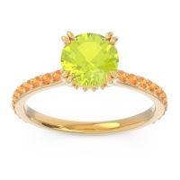 Peridot Ring In 14k Yellow Gold With Lab Diamond And Citrine Veda Round Classic Ring