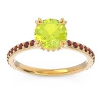 Peridot Ring In 14k Yellow Gold With Lab Diamond And Garnet Veda Round Classic Ring