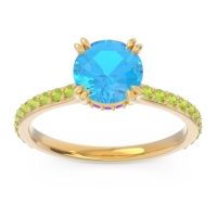 Swiss Blue Topaz Ring In 14k Yellow Gold With Amethyst And Peridot Veda Round Classic Ring