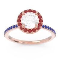Lab Diamond Ring In 18K Rose Gold With Ruby And Blue Sapphire Citraka Round Halo Ring