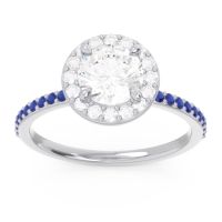 Lab Diamond Ring In Palladium With Diamond And Blue Sapphire Citraka Round Halo Ring