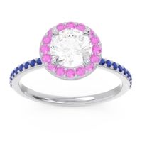 Lab Diamond Ring In Palladium With Pink Tourmaline And Blue Sapphire Citraka Round Halo Ring