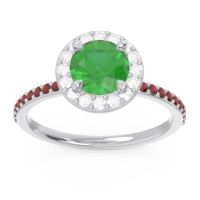 Emerald Ring In Palladium With Diamond And Garnet Citraka Round Halo Ring