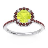Peridot Ring In Palladium With Garnet Citraka Round Halo Ring