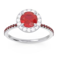 Lab Ruby Ring In Palladium With Diamond And Garnet Citraka Round Halo Ring