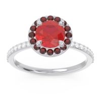 Lab Ruby Engagement Ring In Palladium With Garnet And Diamond - Citraka Round Halo Ring