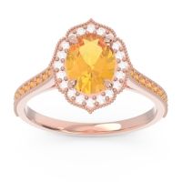 Citrine Ring In 14K Rose Gold With Diamond Kothari Oval Halo Ring