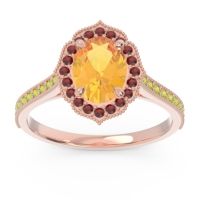 Citrine Ring In 14K Rose Gold With Garnet And Peridot Kothari Oval Halo Ring