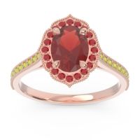 Garnet Ring In 14K Rose Gold With Ruby And Peridot Kothari Oval Halo Ring