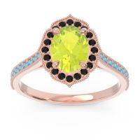 Peridot Ring In 14K Rose Gold With Black Onyx And Swiss Blue Topaz Kothari Oval Halo Ring