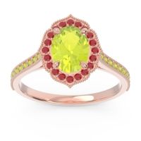 Peridot Ring In 18K Rose Gold With Ruby Kothari Oval Halo Ring