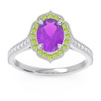 Amethyst Engagement Ring In 14k White Gold With Peridot And Diamond - Kothari Oval Halo Ring