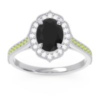 Black Onyx Ring In 14k White Gold With Diamond And Peridot Kothari Oval Halo Ring