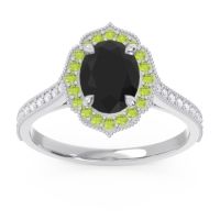 Black Onyx Engagement Ring In 14k White Gold With Peridot And Diamond - Kothari Oval Halo Ring