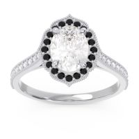Diamond Ring In 14k White Gold With Black Onyx And Lab Diamond Kothari Oval Halo Ring