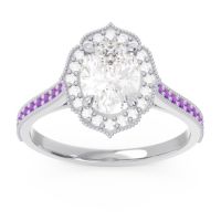 Diamond Ring In 14k White Gold With Amethyst Kothari Oval Halo Ring