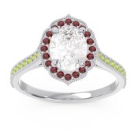 Diamond Ring In Palladium With Garnet And Peridot Kothari Oval Halo Ring