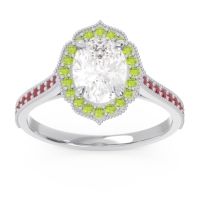Diamond Ring In Palladium With Peridot And Ruby Kothari Oval Halo Ring