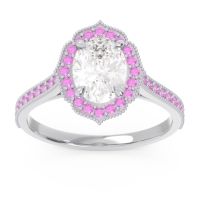 Diamond Ring In 14k White Gold With Pink Tourmaline Kothari Oval Halo Ring