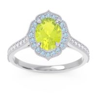 Peridot Engagement Ring In Palladium With Aquamarine And Diamond - Kothari Oval Halo Ring