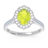 Peridot Ring In Palladium With Diamond And Aquamarine Kothari Oval Halo Ring