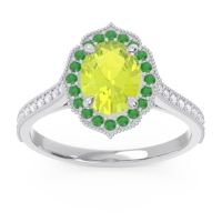 Peridot Engagement Ring In Palladium With Emerald And Diamond - Kothari Oval Halo Ring