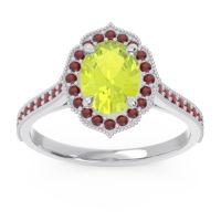 Peridot Ring In Palladium With Garnet Kothari Oval Halo Ring