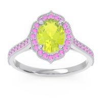 Peridot Ring In 14k White Gold With Pink Tourmaline Kothari Oval Halo Ring