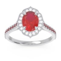 Lab Ruby Ring In Palladium With Diamond And Garnet Kothari Oval Halo Ring