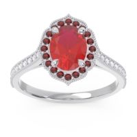Lab Ruby Engagement Ring In Palladium With Garnet And Diamond - Kothari Oval Halo Ring