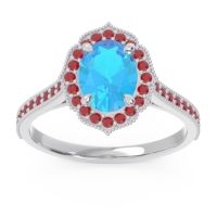 Swiss Blue Topaz Ring In 14k White Gold With Ruby Kothari Oval Halo Ring