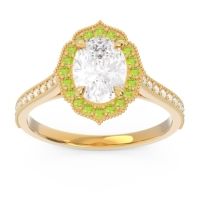 Diamond Engagement Ring In 14k Yellow Gold With Peridot - Kothari Oval Halo Ring