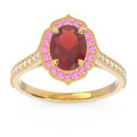 Garnet Engagement Ring In 18k Yellow Gold With Pink Tourmaline And Diamond - Kothari Oval Halo Ring