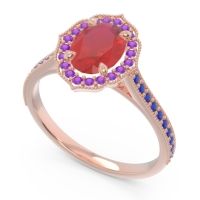 Halo Milgrain Pave Oval Kothari Ring