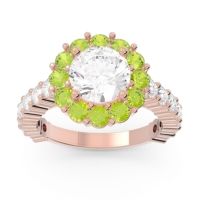 Diamond Ring In 14K Rose Gold With Peridot And Lab Diamond Varida Round Halo Ring